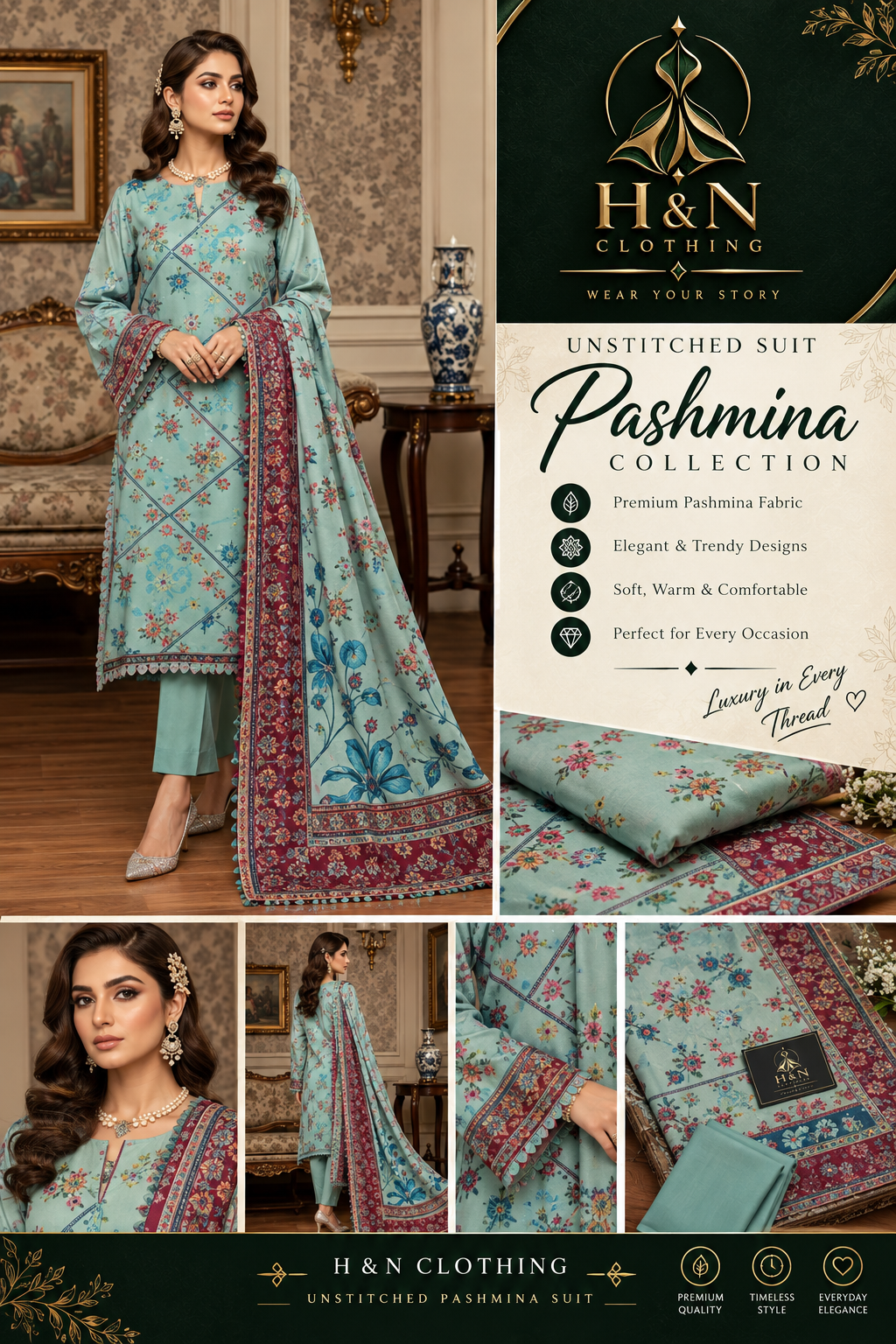 pashmina unstitich 3 piece suits