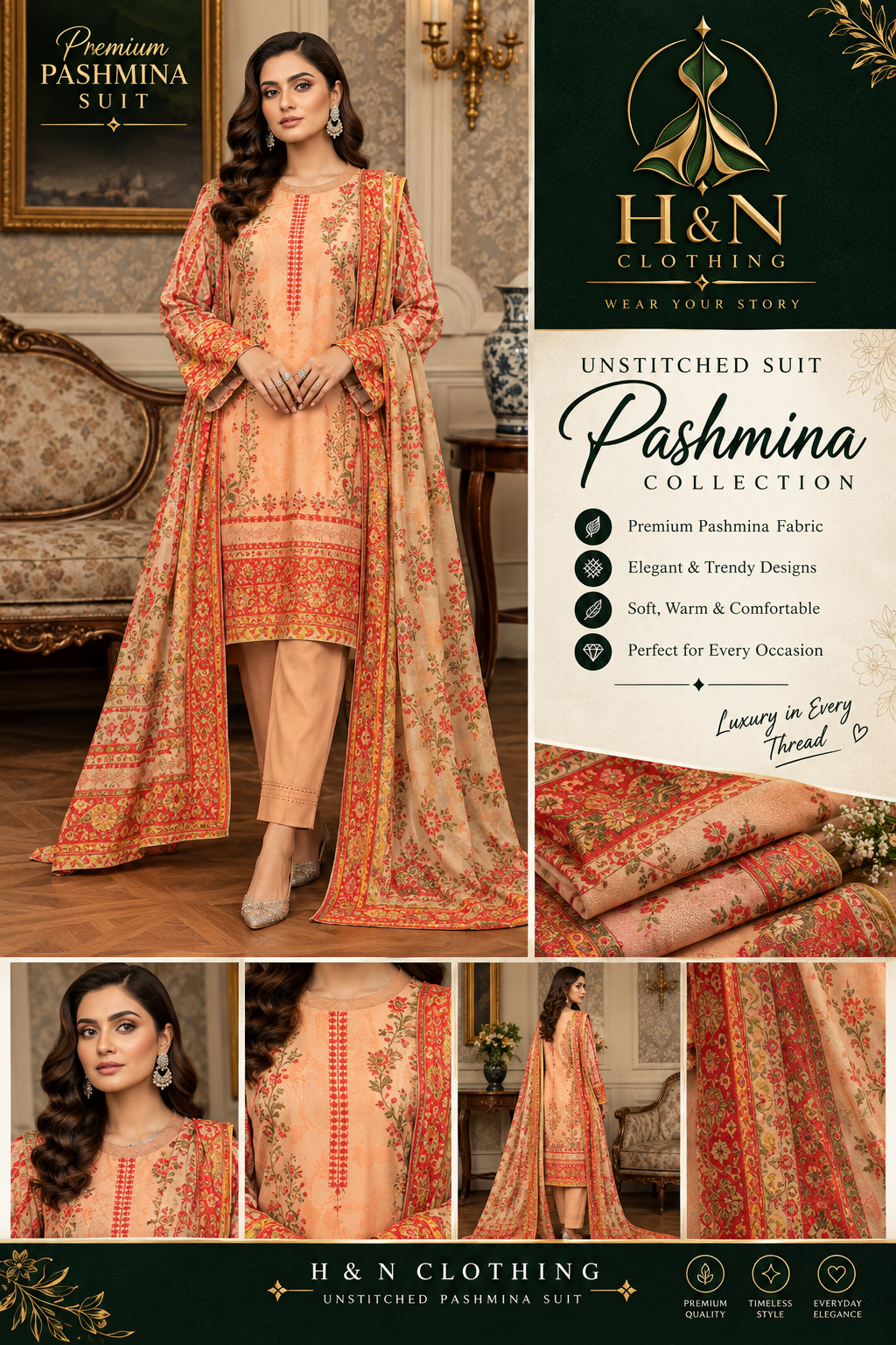 pashmina unstitich 3 piece suits