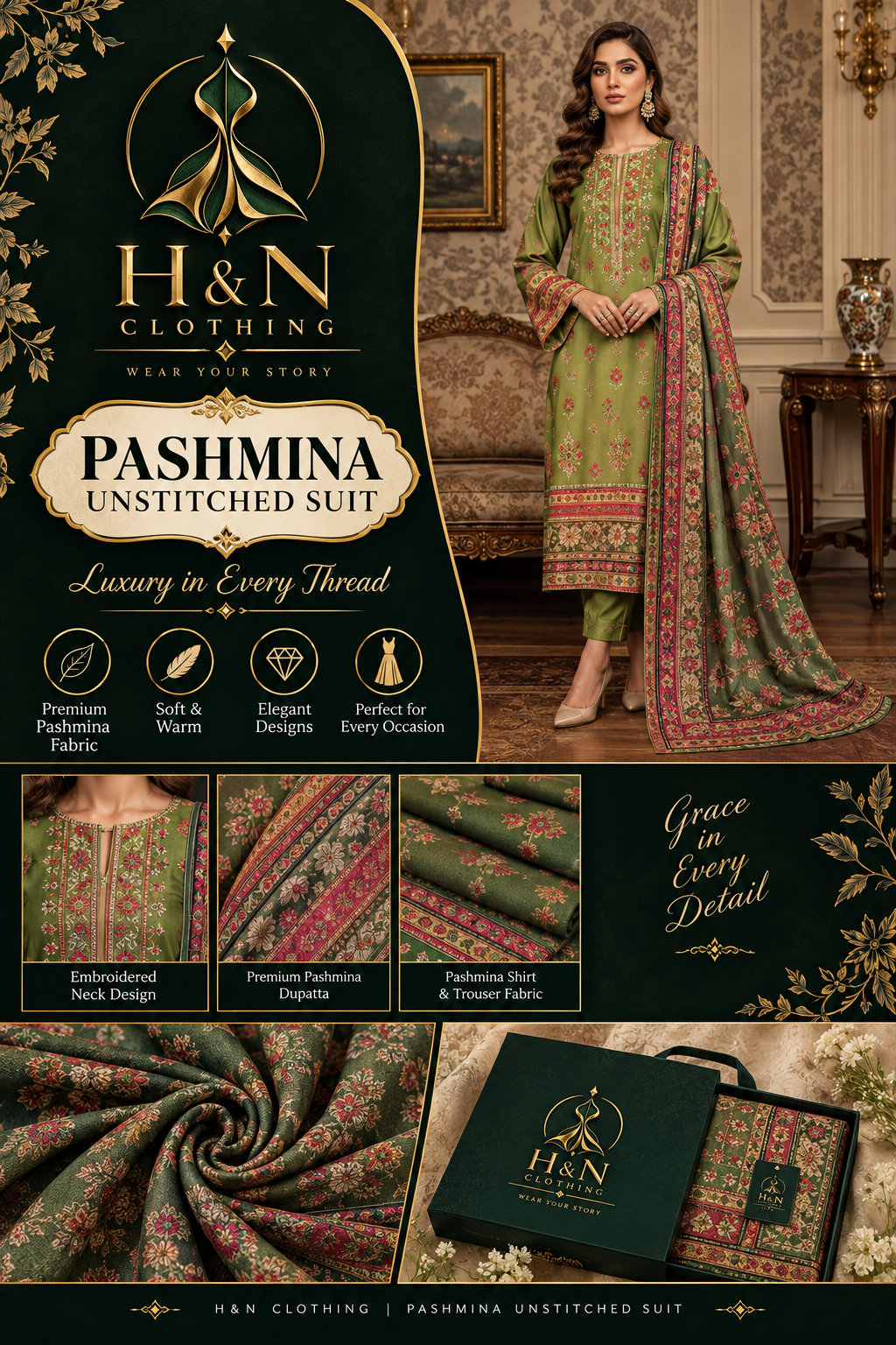 pashmina unstitich 3 piece suits