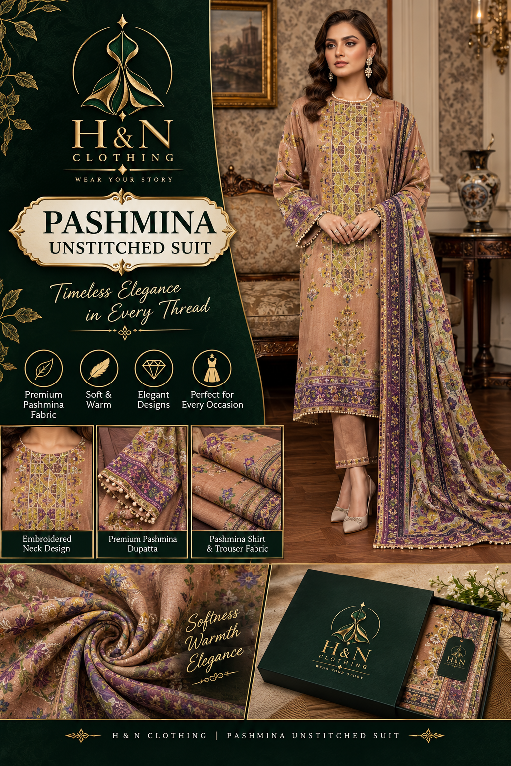 pashmina unstitich 3 piece suits