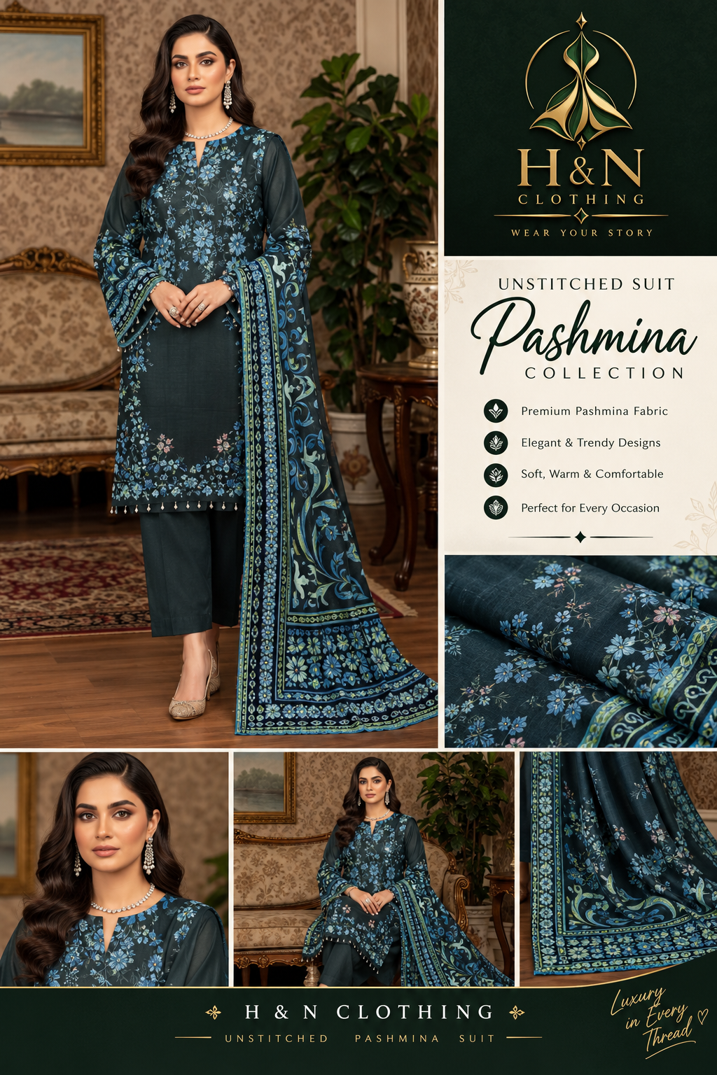 pashmina unstitich 3 piece suits